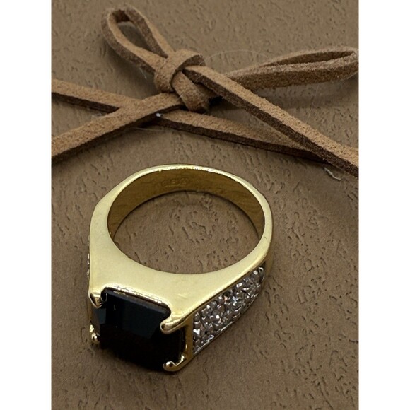 Ring 18K G. E. GOLD ELECTROPLATE American Ring Co A Size 6.5 Onyx Like Stone - Picture 3 of 16